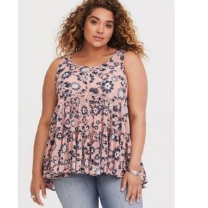Torrid Pink Floral Lace-Up Chiffon Tank Size (2)